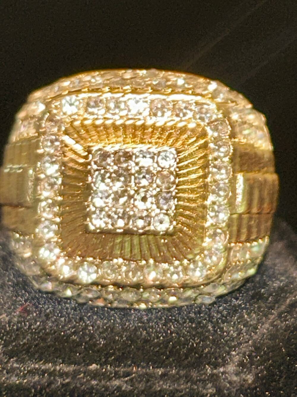 Moissanite Men's Ring 10K Gold Plated Size 8.5 Iced Out Signet Band New